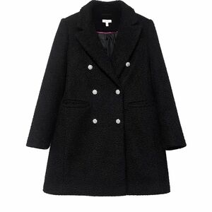 Crown & Ivy Textured Black Peacoat XL Double Breasted Sparkle Buttons